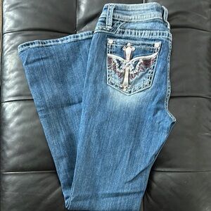 Miss Me Blue Boot Cut Jeans with Embellished Pockets